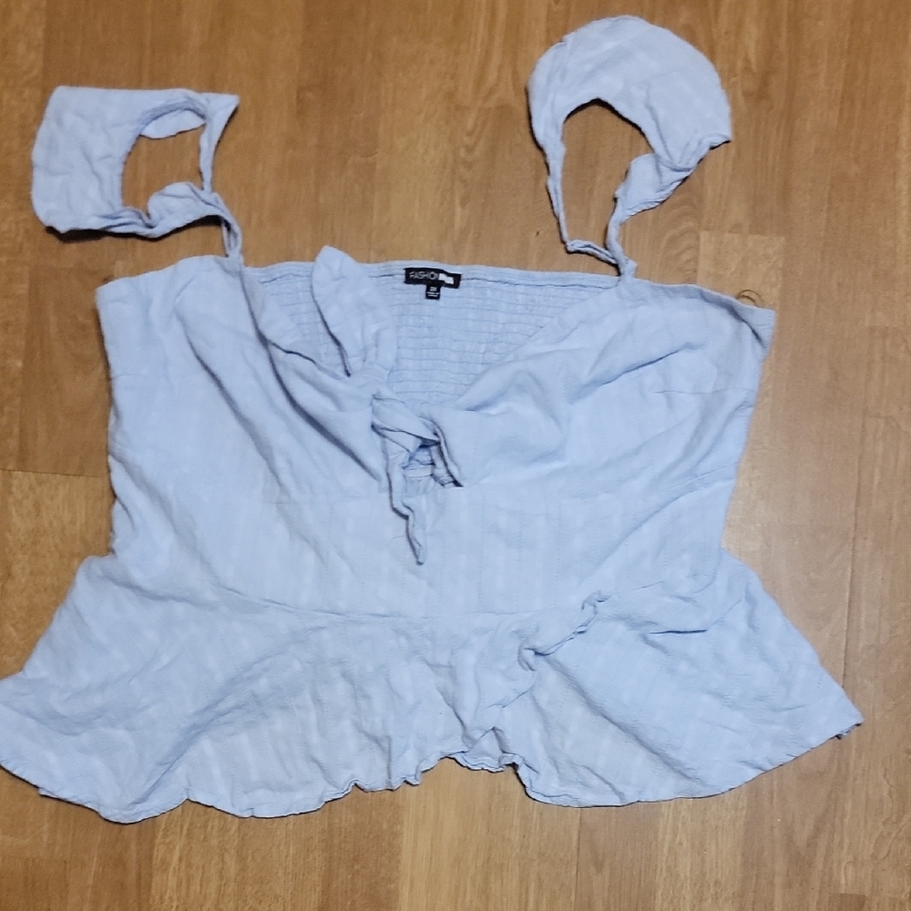 🛍 Fashion Nova Blue Peplum Tie Front Blouse